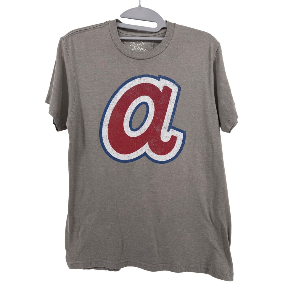 Wright & Ditson Atlanta Braves T-Shirt W Size S‎ Cotton Blend Grey Distressed